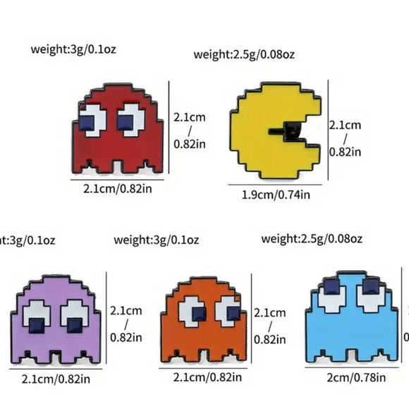 Set of 5 Pac-Man video game pixel pins for jacket or backpack Retro 80’s style - Picture 4 of 5